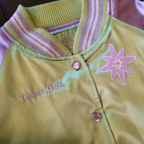 ❗Vintage Disney Tinkerbell Metallic Green Silver Girls Varsity Style Jacket L❗ - Picture 2 of 5